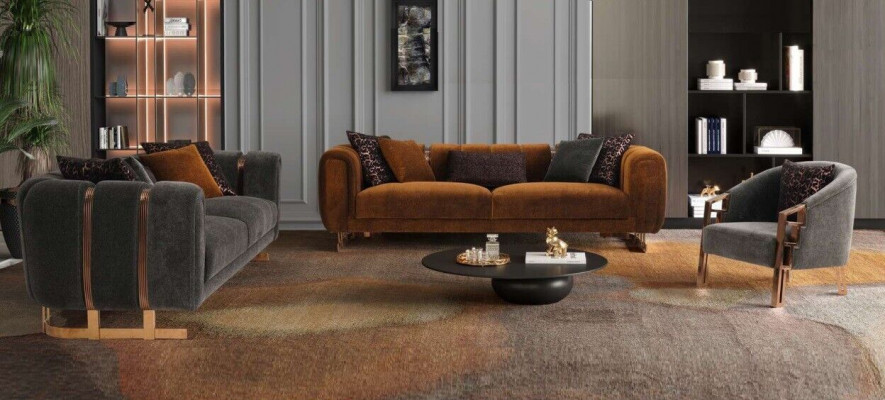 Polštářová sedací souprava kompletní sedací souprava šedá sedací souprava látková sofa.