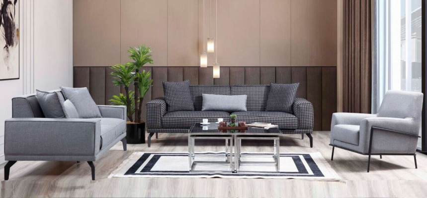 Šedá sedací souprava kompletní sedací souprava čalouněná pohovka látková pohovka pohovka