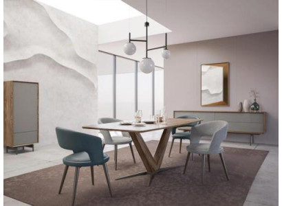 Kompletní jídelní souprava 8dílná set židlí nový jídelní stůl příborník designová vitrína.