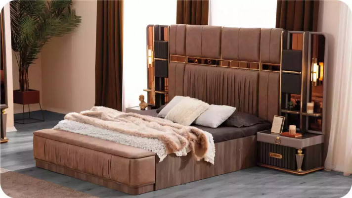 Garnit Luxus Ložnice Ložní souprava Dvoulůžko Garnit Ložní sada 4 kusy Beige