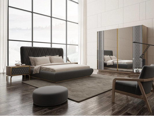 Kompletní sada dvojlůžko Luxus 2x Noční stolky Design Skříň Šatní skříň