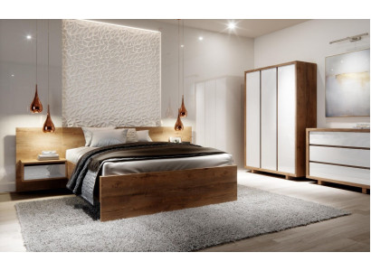 Kompletní ložnice s postelí, noční stolekem, šatníkem, komodou, design 5 kusů.