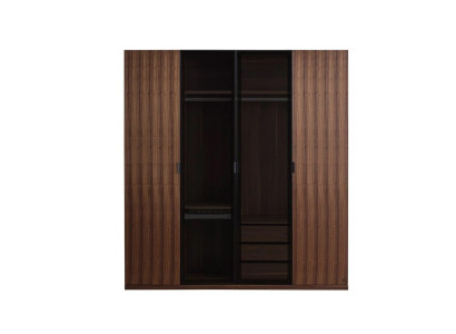 Moderní design šatníku do ložnice, skříň z dřeva se skleněnými dveřmi.