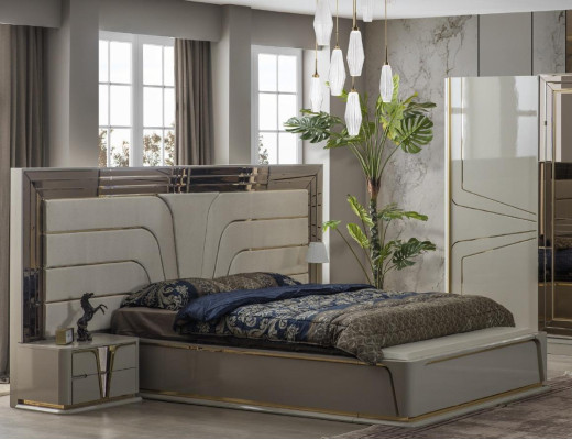 Moderní ložnice sady v béžové barvě s evropským akcentem.