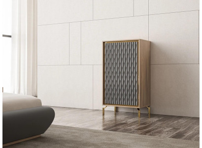 Nový luxusní komodník v moderním designu ve spálně, dřevěný nábytek.
