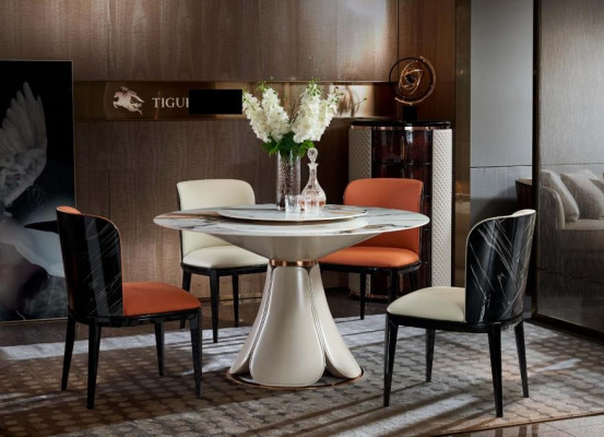 Židle Kože Mléko Dřevo Nový Kreativní Moderní Design Nábytek Luxus Jídelna