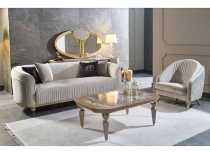 Sofa set Couch Sofa Upholstery 3 + 1 seater coffee table wood 3 pieces Luxury furniture