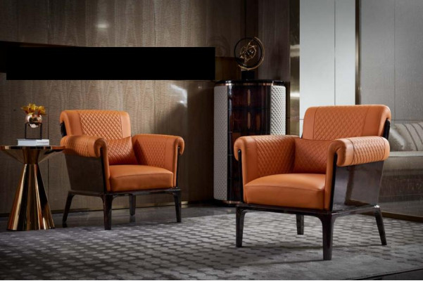 Křeslo Orange Kožené Židle Zádová Opěrka Moderní Design Nábytek Luxus Obývací Pokoj Dřevo Nový
