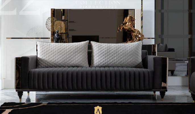 Třísedák Pohovka Potah Design Sofa 3 Sedadla Pohovky Pokoj Moderní Černá Nová