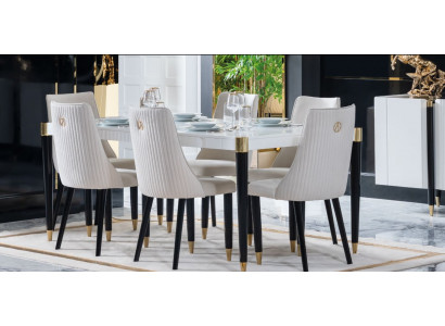 Jídelní souprava Garnitur Set Kompletní Design Křeslo 6x židle Polstrování Textilní látky