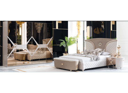 Postel Noční stolek Šatní skříň 6 dílná Ložnice Sestava Design Luxusní Koule Moderní