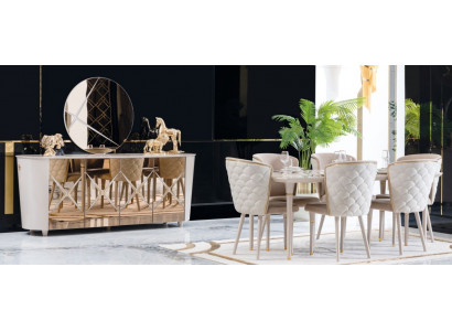 Jídelní set skupina souprava stůl nový jídelní stůl 6x židle komoda zrcadlo 9dílný