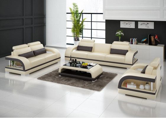 Kůžená sofa, pohovka, sedací souprava 3+1+1 sedadla. Moderní design sedací soupravy.