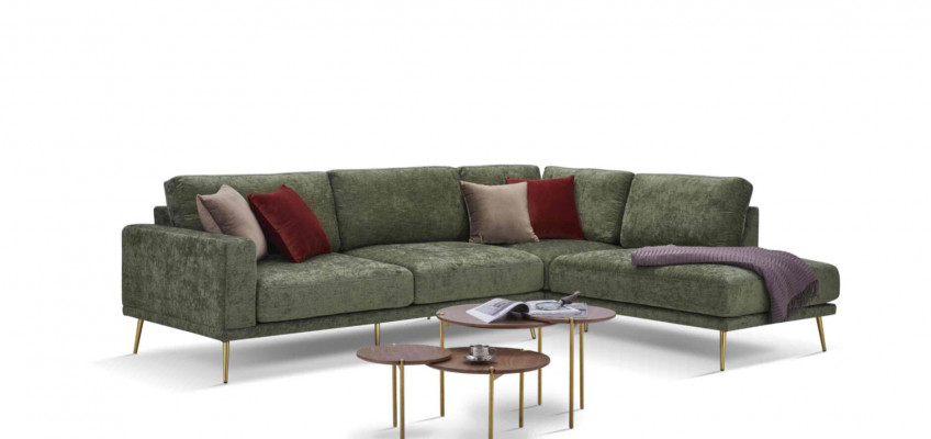 Design látková rohová sedací souprava L-tvar sedačka pohovka design potah textil dekor moderní.