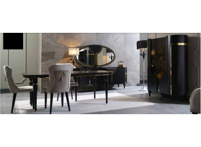 Stolní souprava jídelního stolu 4 židle Luxusní styl Nábytek Skupina židlí Komoda 8 ks