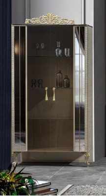 Vitrínová skříň Vitríny dřevo Luxus Klasické Zrcadlo Jídelna Beige