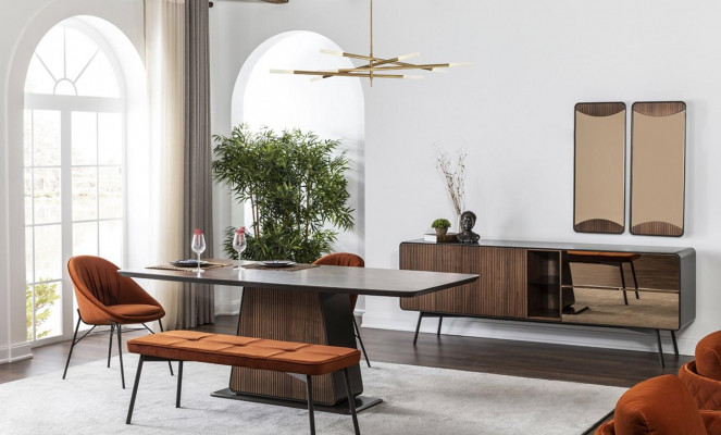 Jídelní kout Jídelní skupina Jídelna Jídelní stůl židle Sideboard 9 kusů Dřevo Hnědá