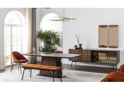 Jídelní kout Jídelní skupina Jídelna Jídelní stůl židle Sideboard 9 kusů Dřevo Hnědá