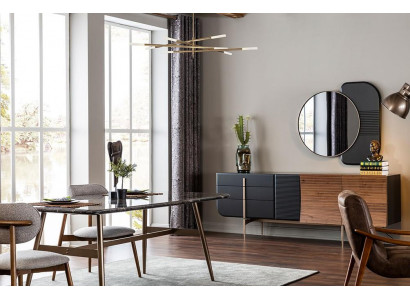 Jídelní stůl jídelní sestava jídelna židle komoda set 7 kusů mramor černá