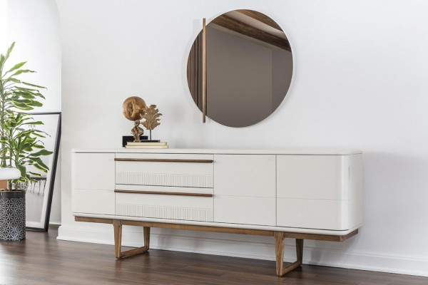 Sideboard Kommode Anrichte Zrcadlo Dřevo Jídelní pokoj Skříně Set Bílý