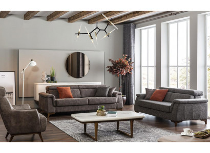 Sofa set 3 Místny látková sedací souprava Sedací souprava Látka Šedá Funkce postele
