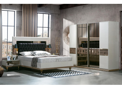 Ložnice Set Postel 2x Noční stolky Textilní Šatník Moderní 4 dílný.