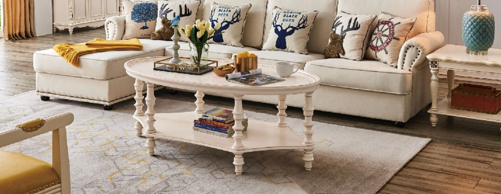 Ovalní konferenční stolek designový luxusní stolk pro obývací pokoj s dřevěným stolem.