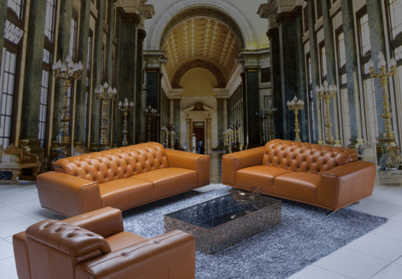 Chesterfield sada sedací soupravy hnědá pohovka kožená pohovka pohovka Klasický nový