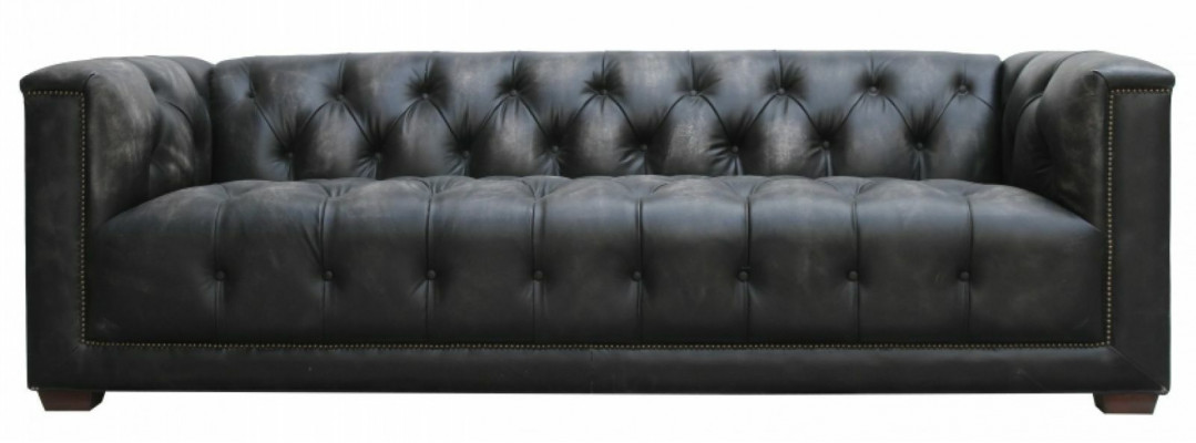 Chesterfield Vintage Černý Shabby Kůže Kožená Pohovka Gauč Sofa