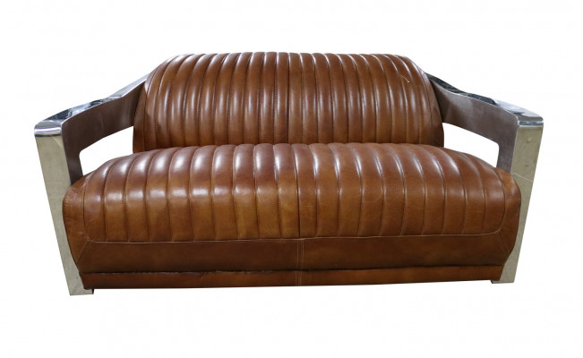 Sedačka Vintage 2-místná kožená pohovka v retro stylu s hřebíky z hliníku Nábytek
