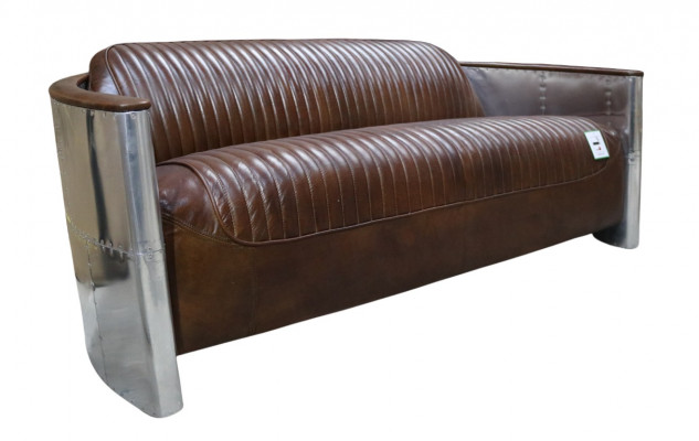 Eko kůže Pohovka Kožená designová pohovka 3-místná Vintage Pohovka Hliníková letecká kovová
