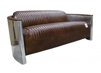 Eko kůže Pohovka Kožená designová pohovka 3-místná Vintage Pohovka Hliníková letecká kovová