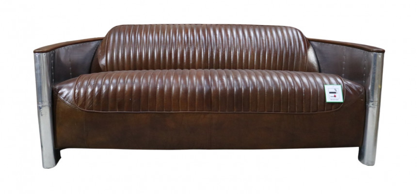Eko kůže Pohovka Kožená designová pohovka 3-místná Vintage Pohovka Hliníková letecká kovová
