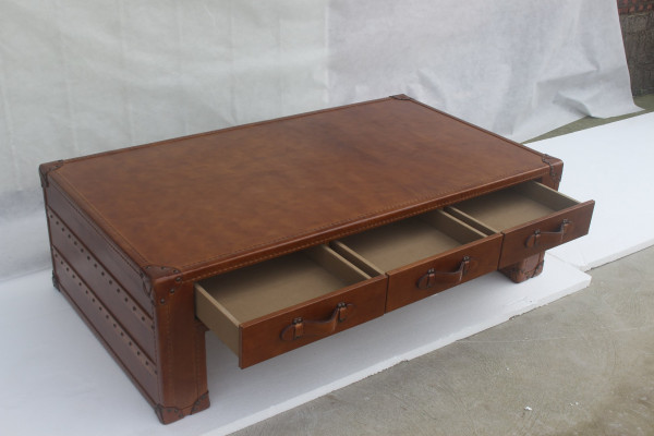 Couchtisch Obývací stůl Truhla Konferenční stůl v retro stylu 147x85cm Kůže