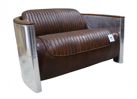 Kůže hliníková pohovka 2-sedadlová vintage kůže nábytek kůžová pohovka klubová sedací souprava.