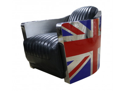 Křeslo ze skutečné kůže Vintage Design Union Jack Rocket Vintage