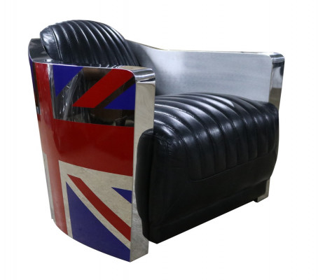 Křeslo ze skutečné kůže Vintage Design Union Jack Rocket Vintage