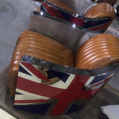 Křeslo vintage z pravé kůže designové křeslo Rocket Union Jack Vintage Cigar.