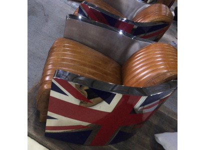 Křeslo vintage z pravé kůže designové křeslo Rocket Union Jack Vintage Cigar.