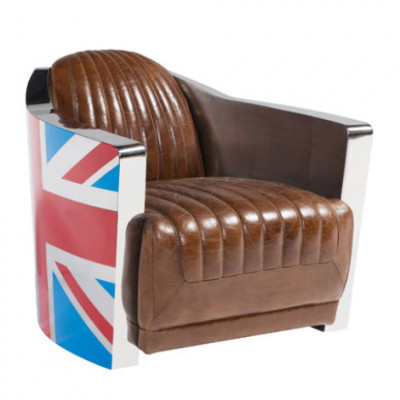 Union Jack Aviator Retro Klubové křeslo hnědé kůže Vintage křeslo nábytek