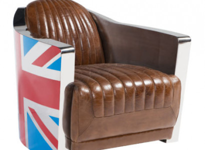 Union Jack Aviator Retro Klubové křeslo hnědé kůže Vintage křeslo nábytek