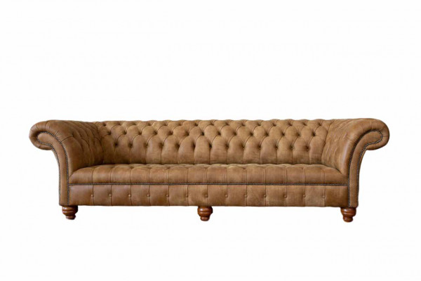 Pohovka 4místná Chesterfield, čalouněná designově luxusní dřevěná nová