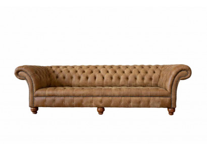 Pohovka 4místná Chesterfield, čalouněná designově luxusní dřevěná nová