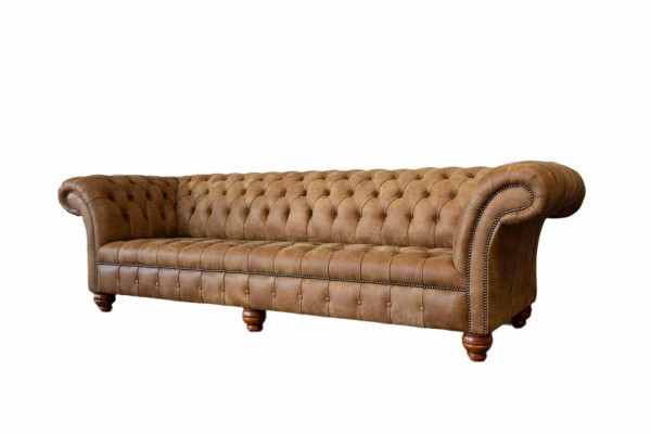 Pohovka 4místná Chesterfield, čalouněná designově luxusní dřevěná nová