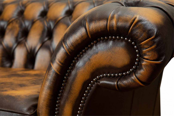 Hnědá pohovka 3místná pohovka designu Chesterfield polstrování kůží Nová