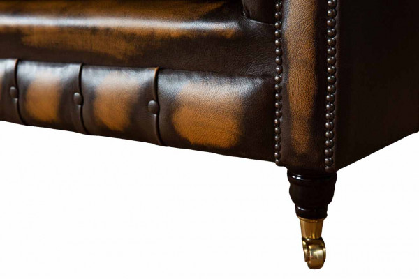 Hnědá pohovka 3místná pohovka designu Chesterfield polstrování kůží Nová