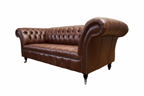 Chesterfield Sofa Tří-místný Vintage Pohovky velký xxl Hnědý Textil Kůže