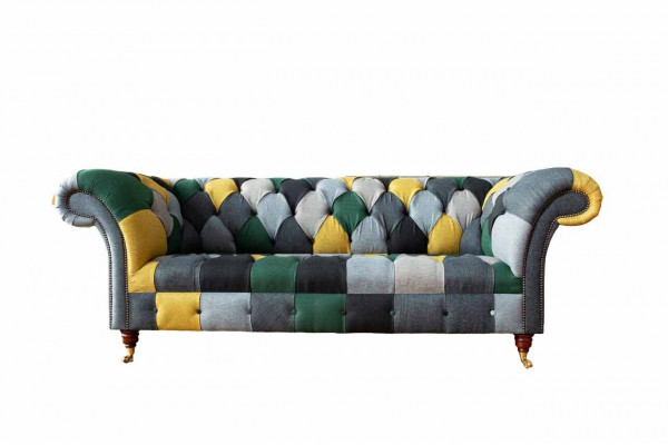 Klasická designová pohovka Chesterfield z látky se 3 sedadly, pohovky, sedačky a čalounění.