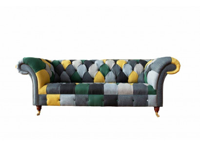 Klasická designová pohovka Chesterfield z látky se 3 sedadly, pohovky, sedačky a čalounění.