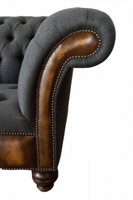 Design černá pohovka 3místná Chesterfield látková pohovka nová